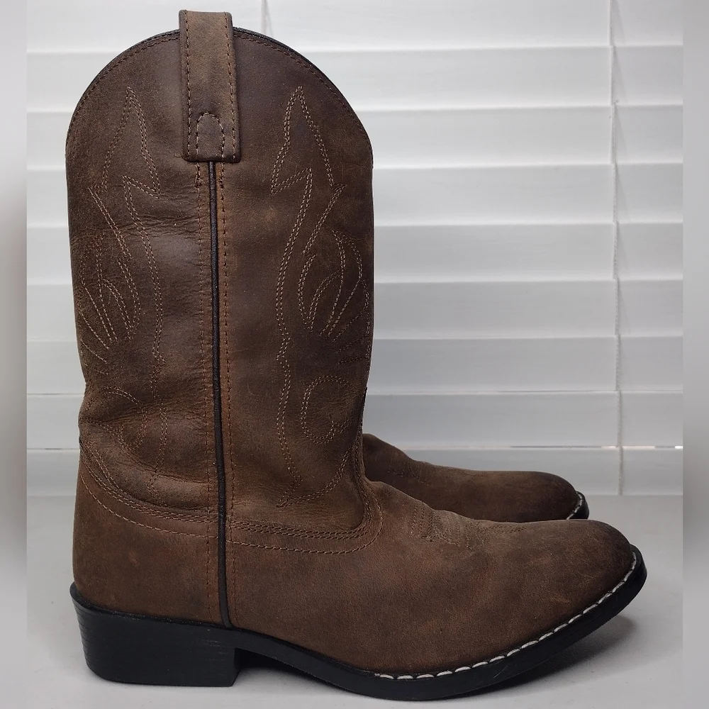 Masterson Kids Brown Leather Rodeo Cowboy Western Boots Sz 4.5